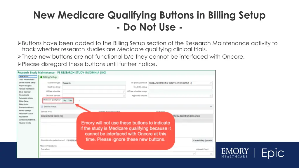 new medicare qualifying buttons in billing setup