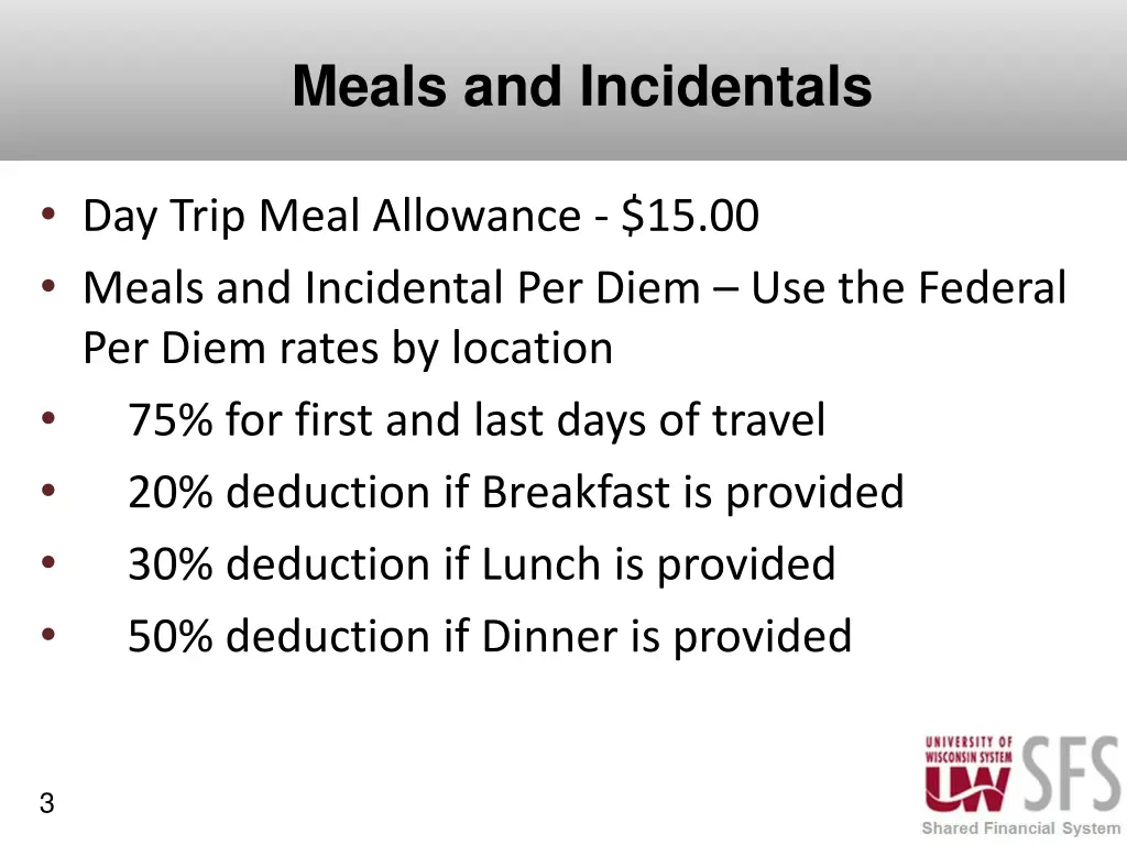 meals and incidentals