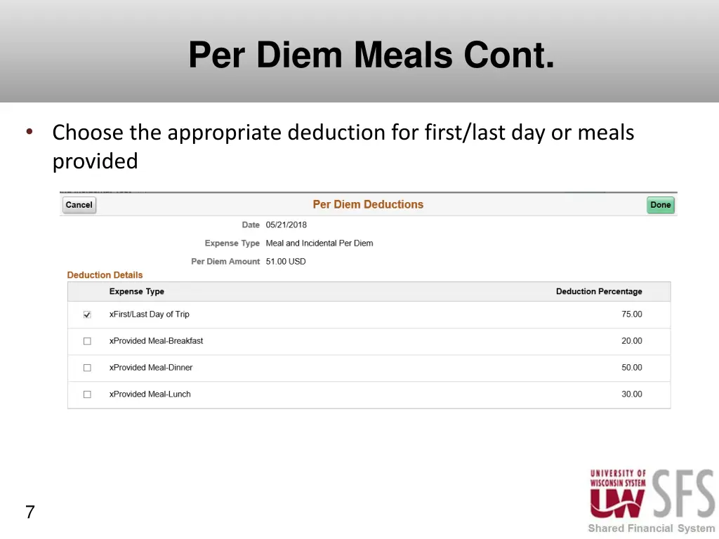 per diem meals cont