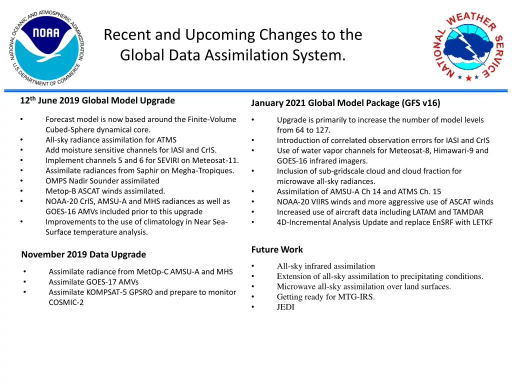 recent and upcoming changes to the global data