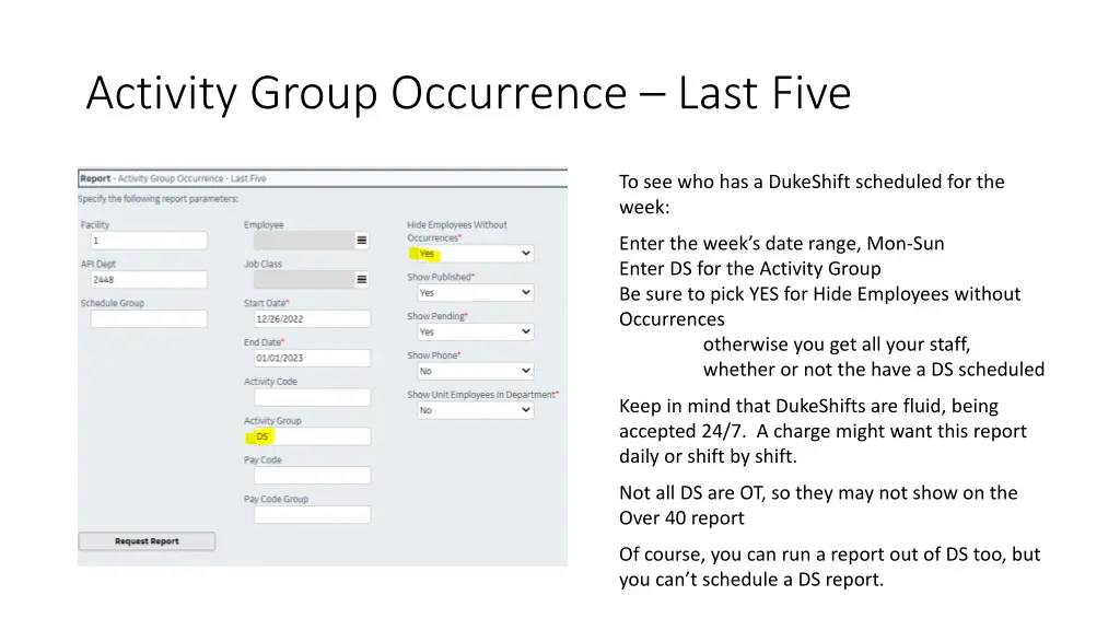 activity group occurrence last five 1