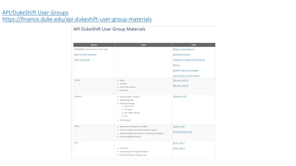 api dukeshift user groups https finance duke