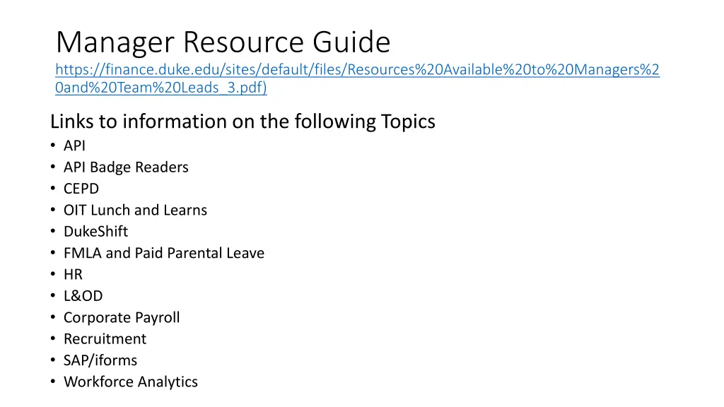 manager resource guide https finance duke