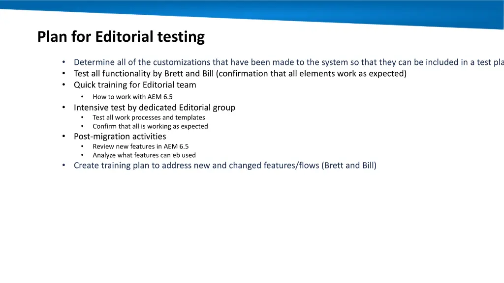 plan for editorial testing