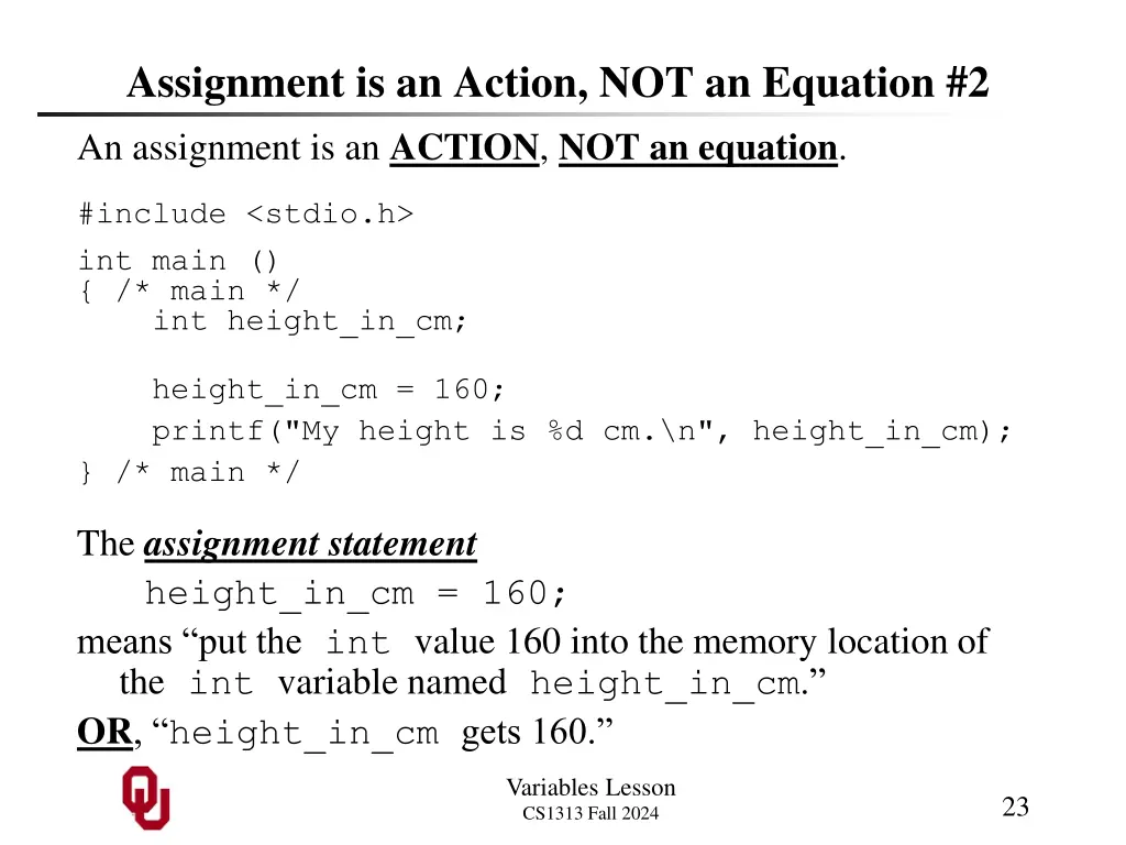 assignment is an action not an equation 2