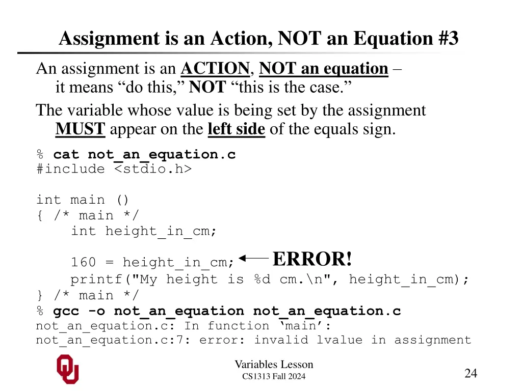 assignment is an action not an equation 3