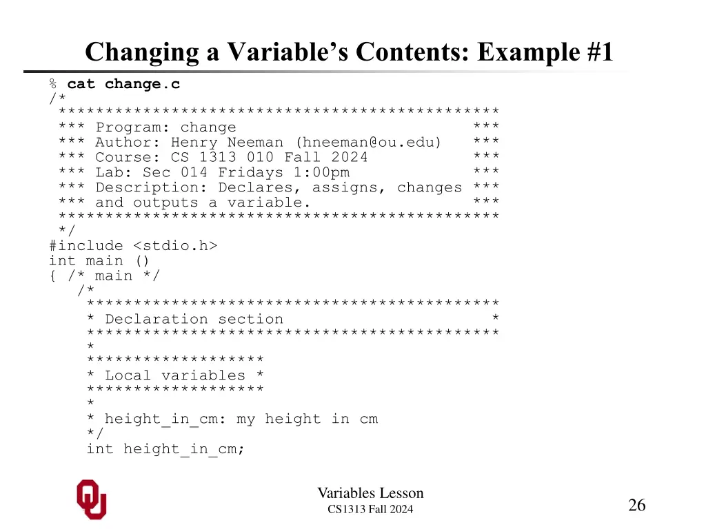 changing a variable s contents example 1