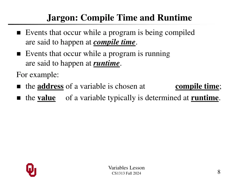 jargon compile time and runtime