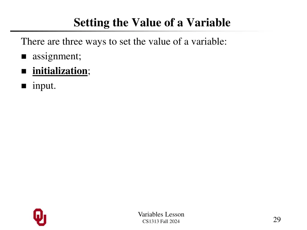 setting the value of a variable 1