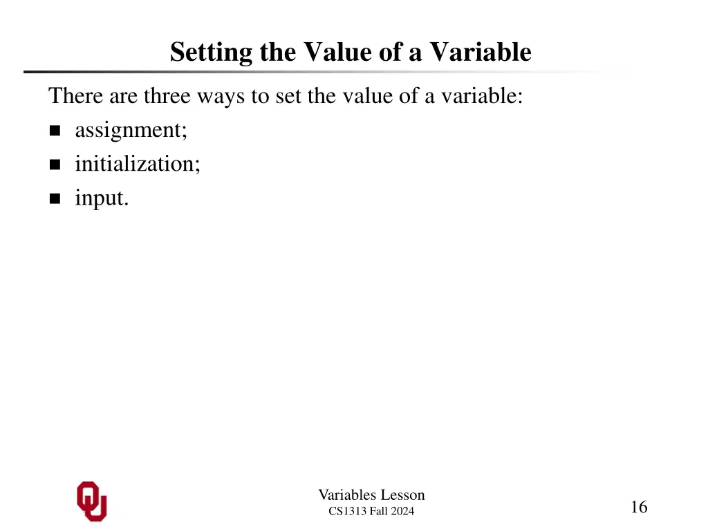 setting the value of a variable