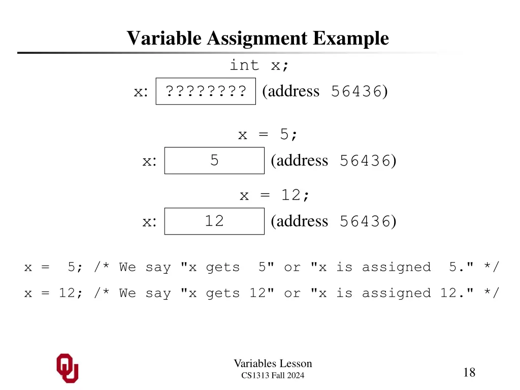 variable assignment example