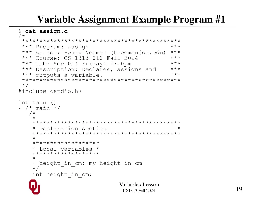 variable assignment example program 1