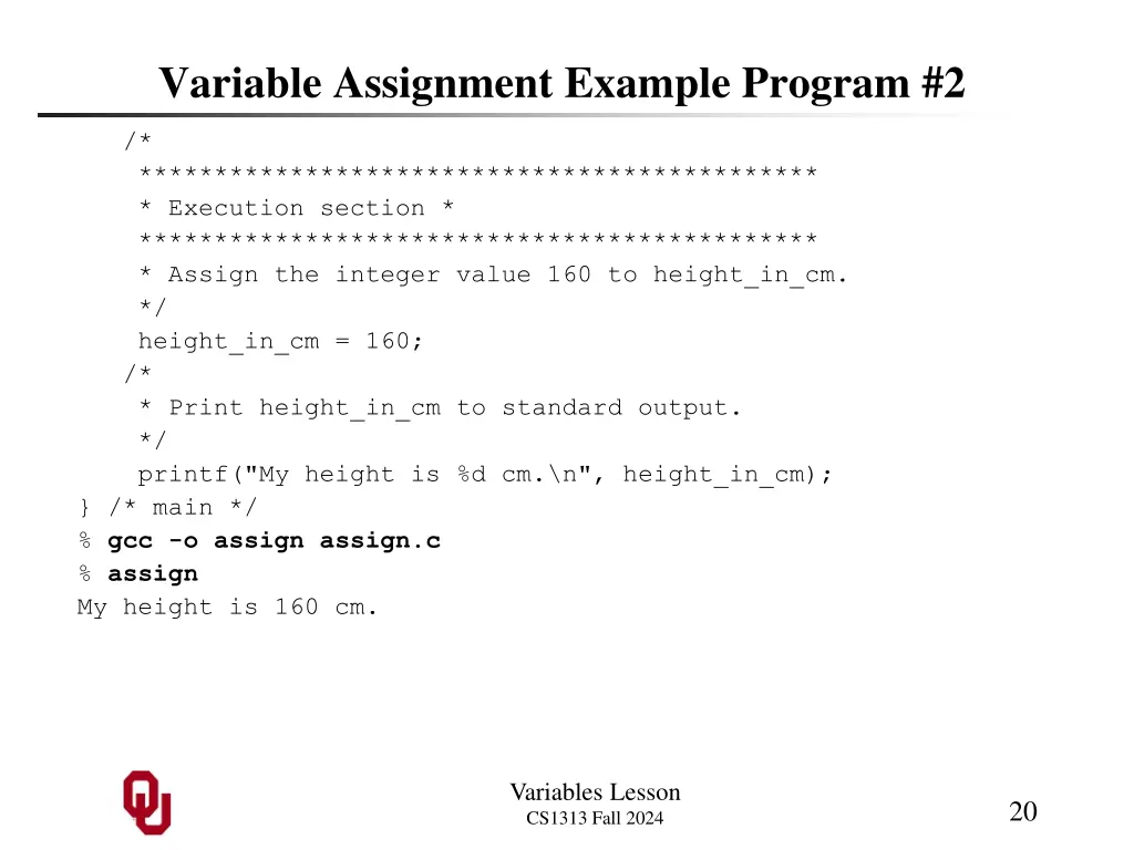 variable assignment example program 2