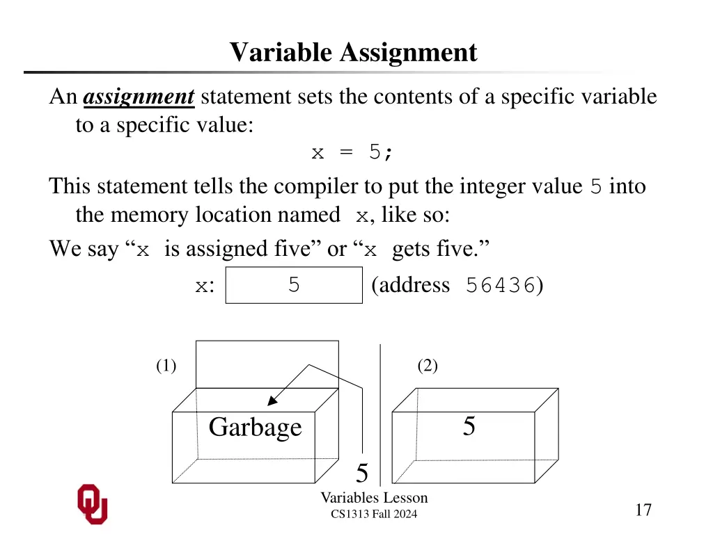 variable assignment