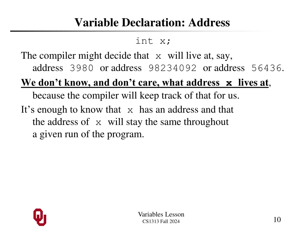 variable declaration address