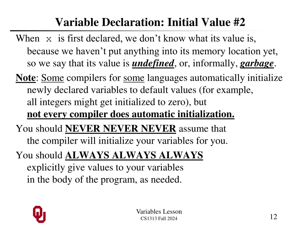 variable declaration initial value 2