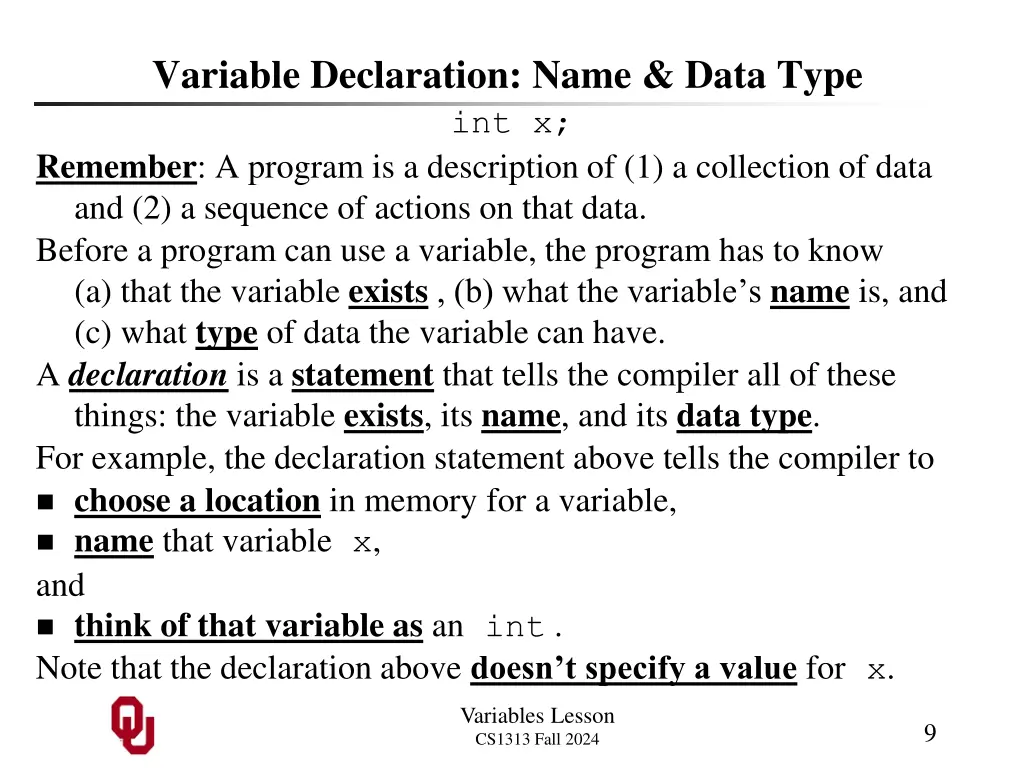 variable declaration name data type