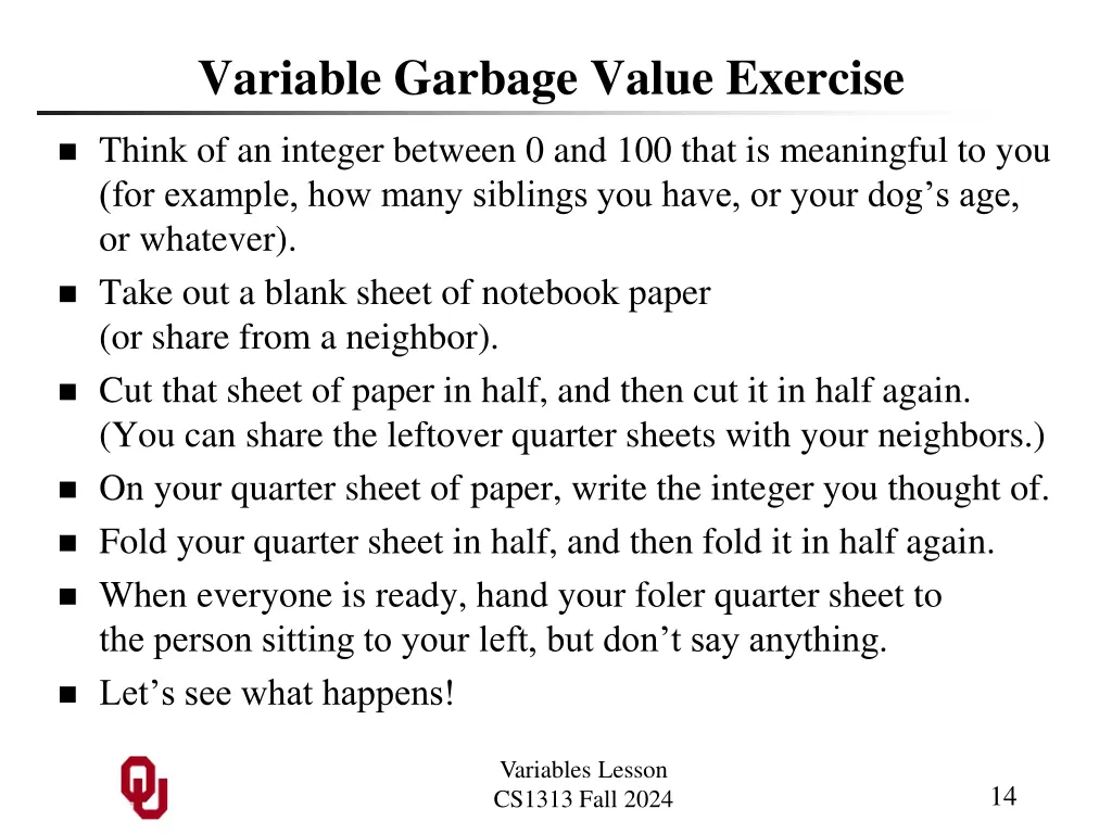 variable garbage value exercise