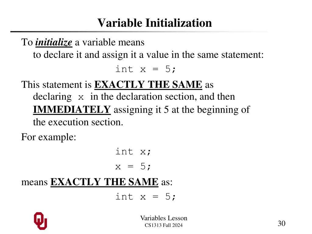 variable initialization