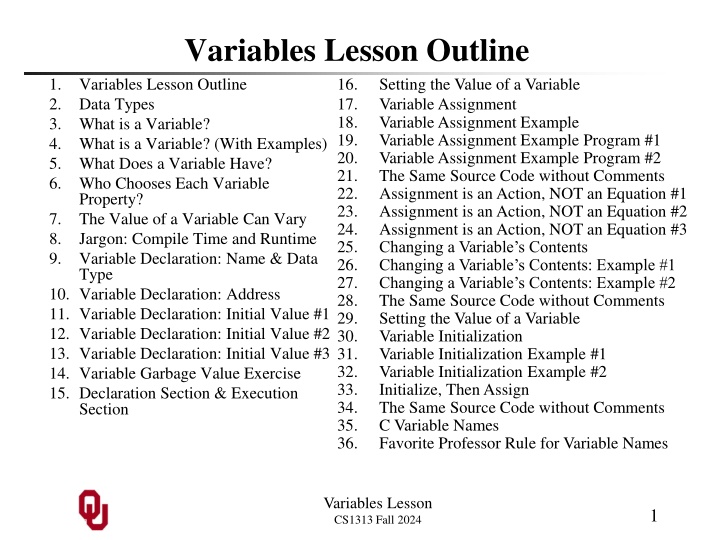 variables lesson outline