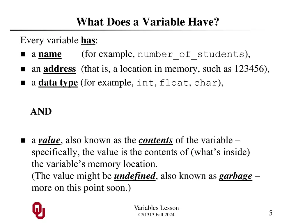 what does a variable have