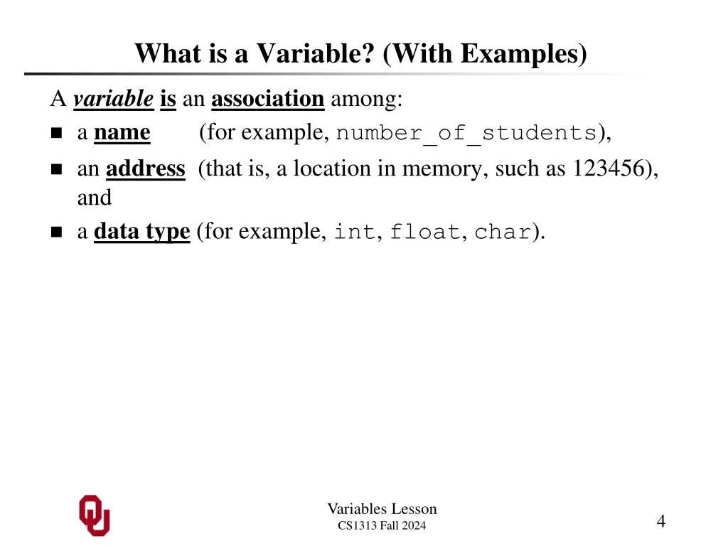 what is a variable with examples