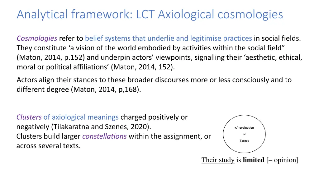 analytical framework lct axiological cosmologies