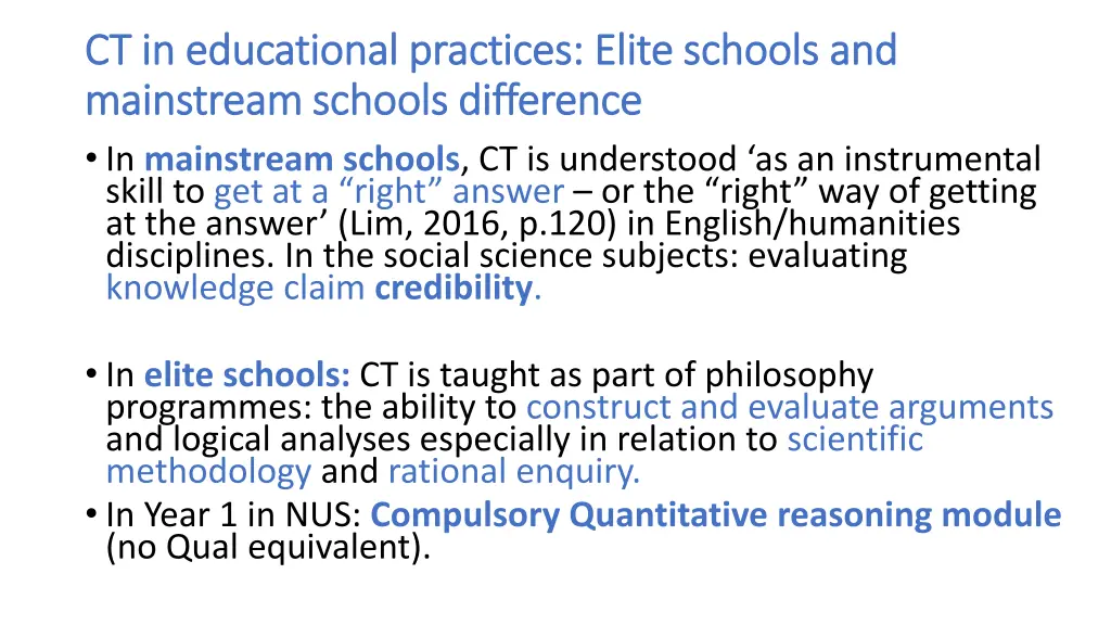 ct in educational practices elite schools