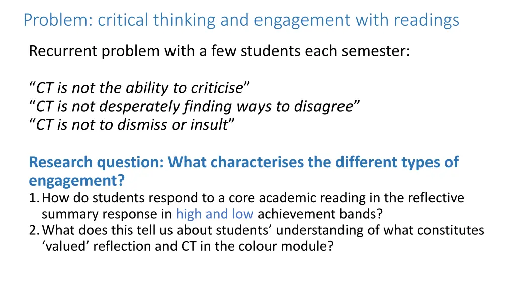 problem critical thinking and engagement with