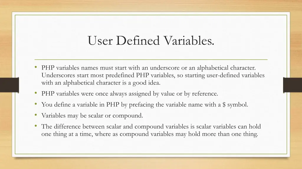 user defined variables