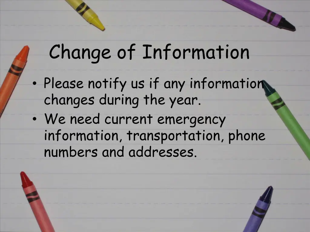 change of information