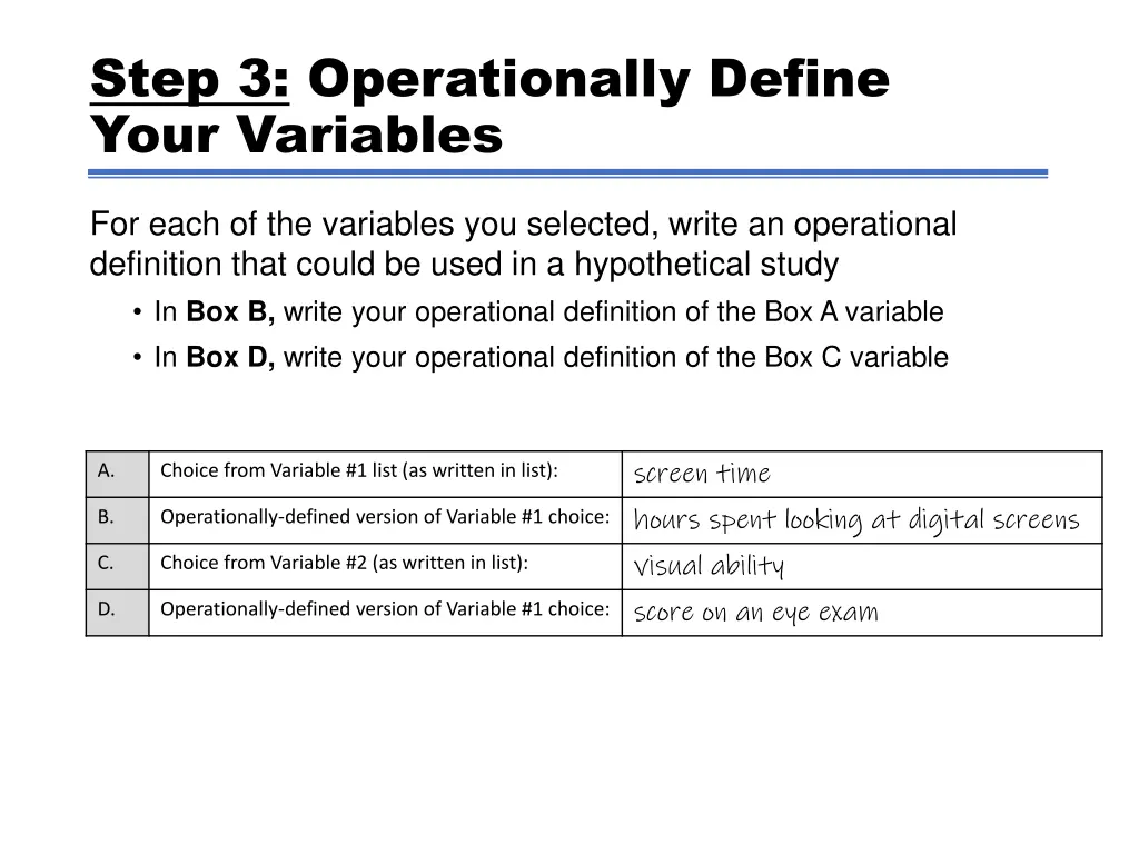 step 3 operationally define your variables