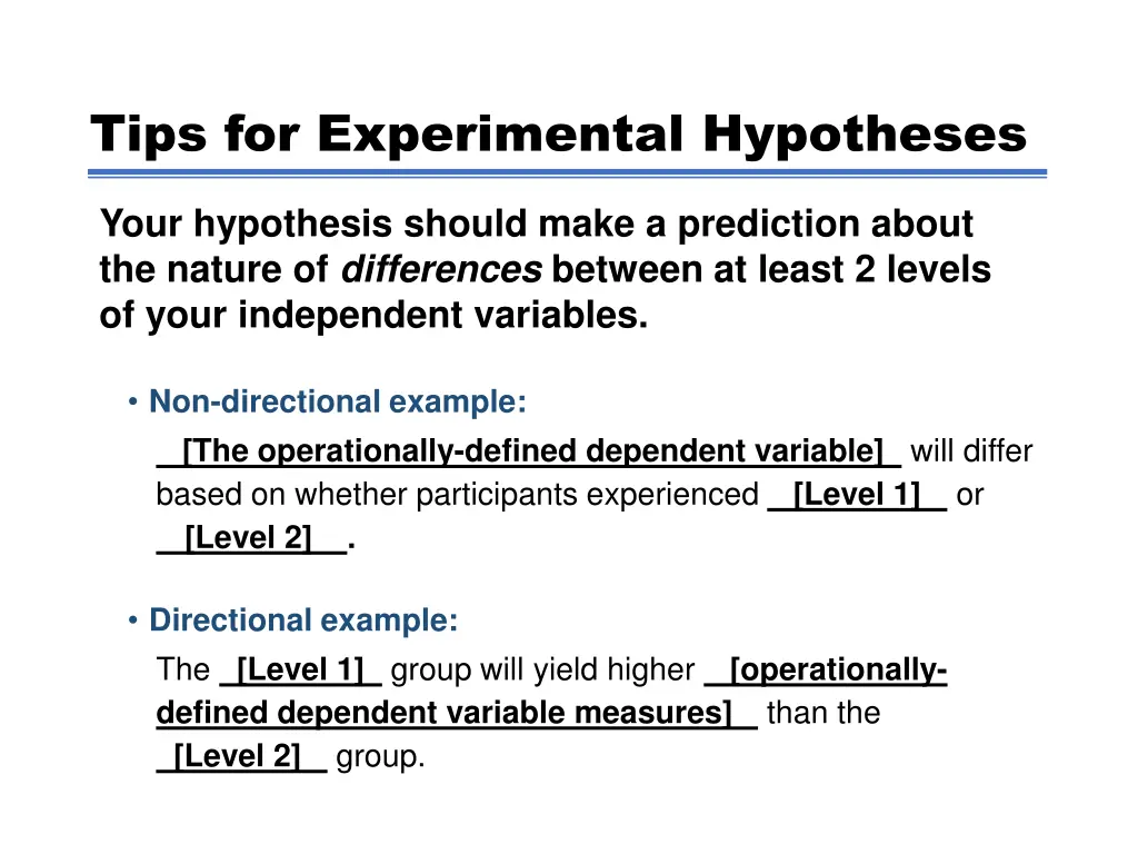 tips for experimental hypotheses