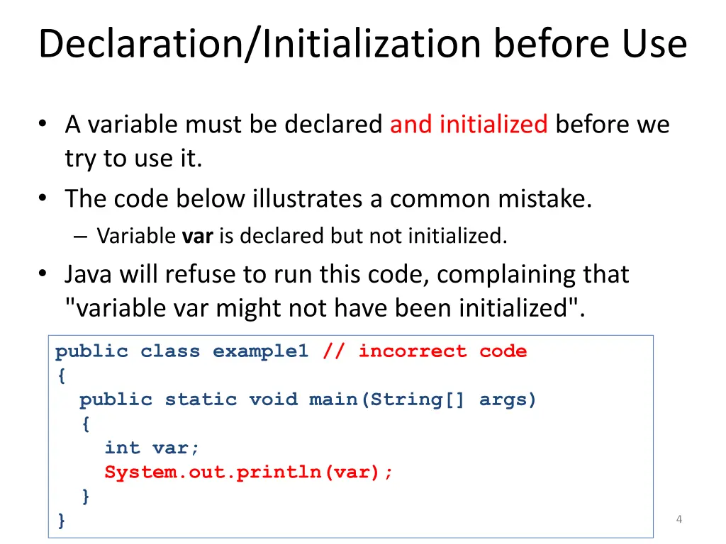 declaration initialization before use 1