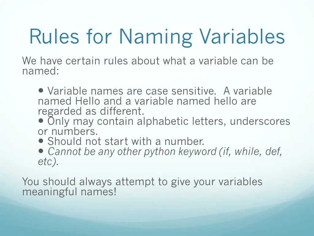 rules for naming variables