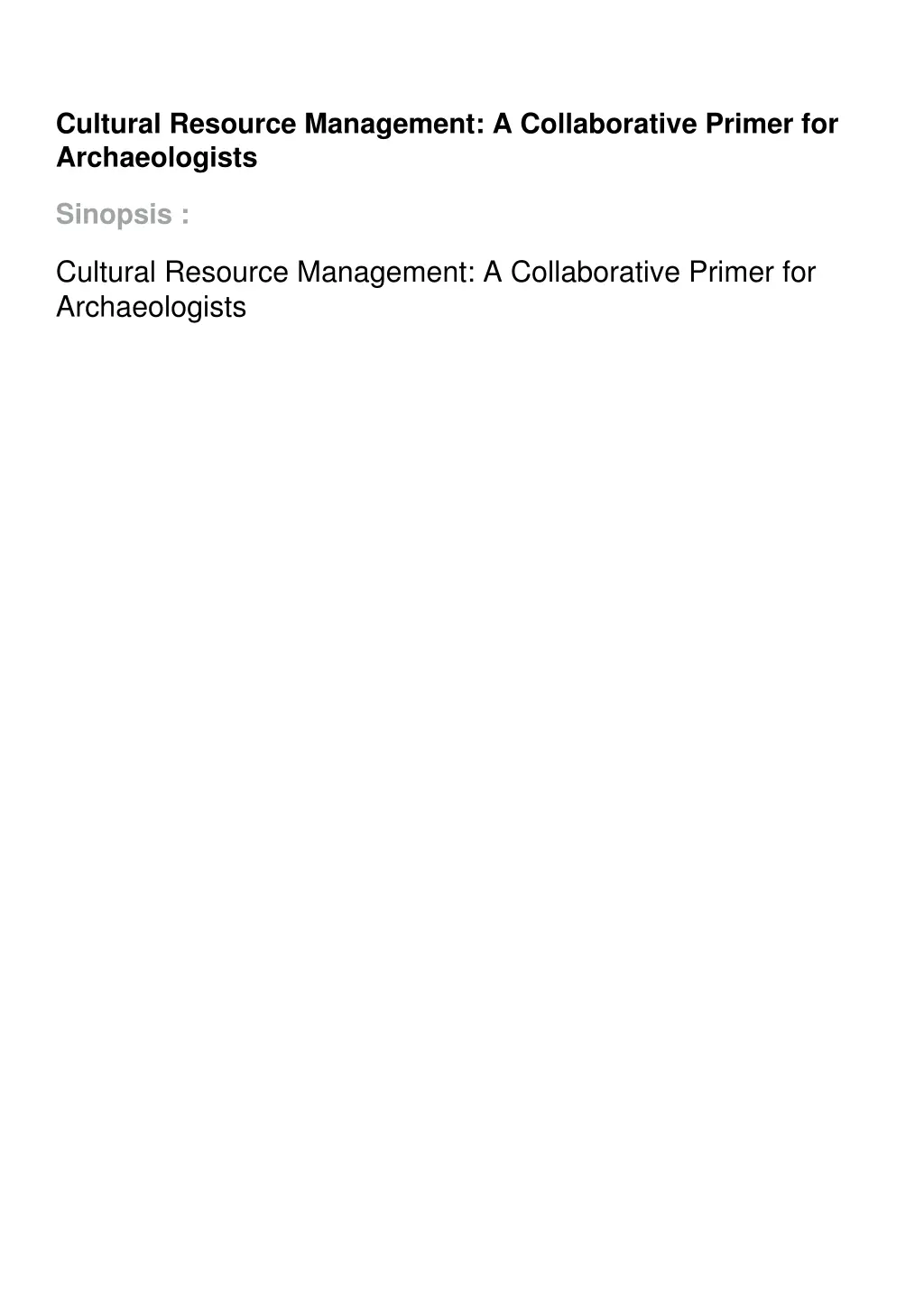 cultural resource management a collaborative