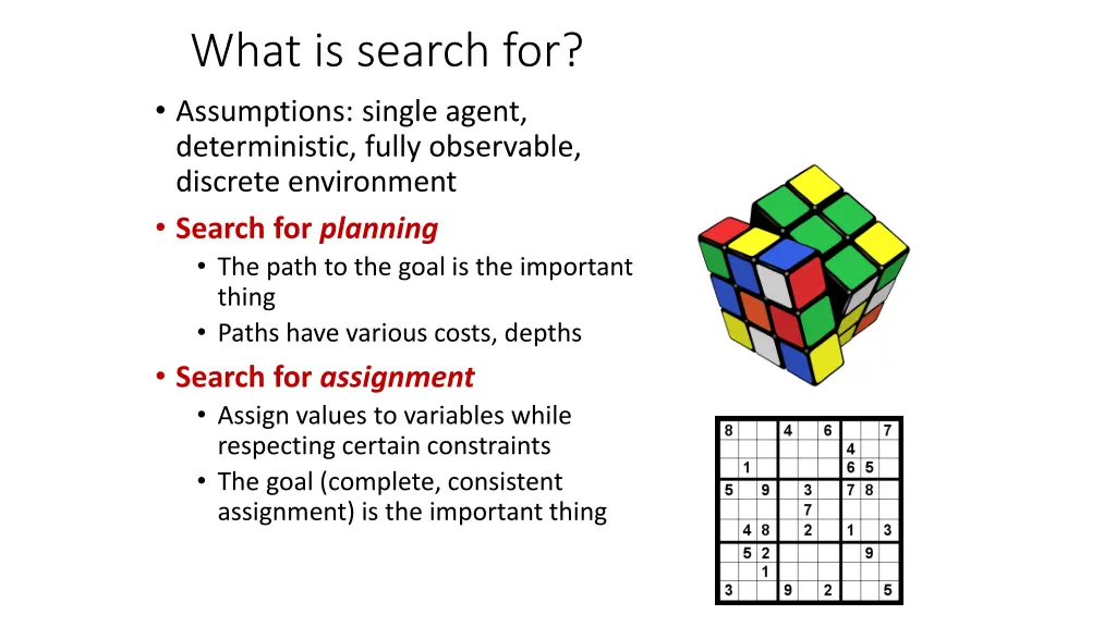 what is search for assumptions single agent