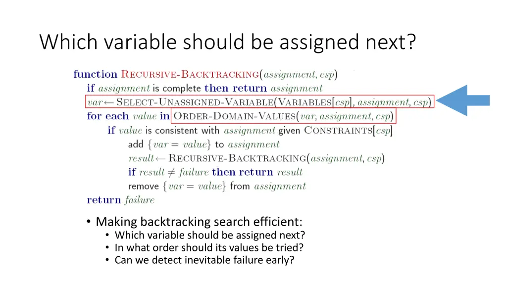 which variable should be assigned next