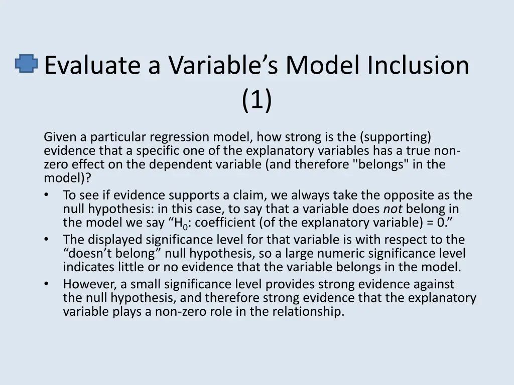 evaluate a variable s model inclusion 1