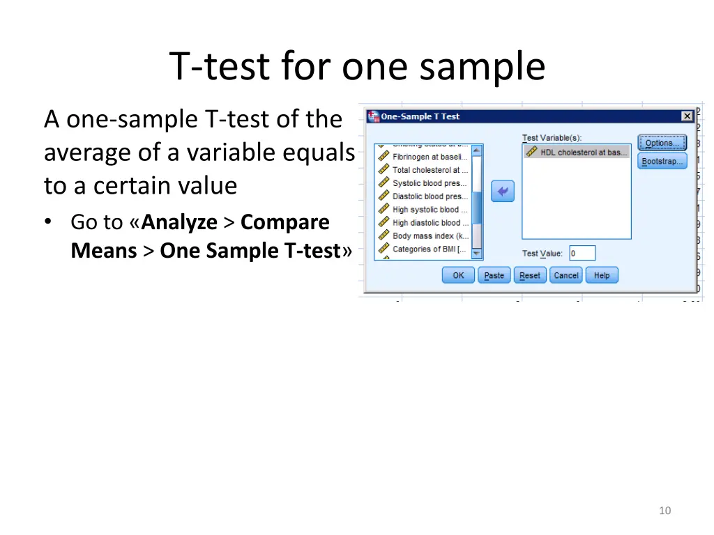 t test for one sample