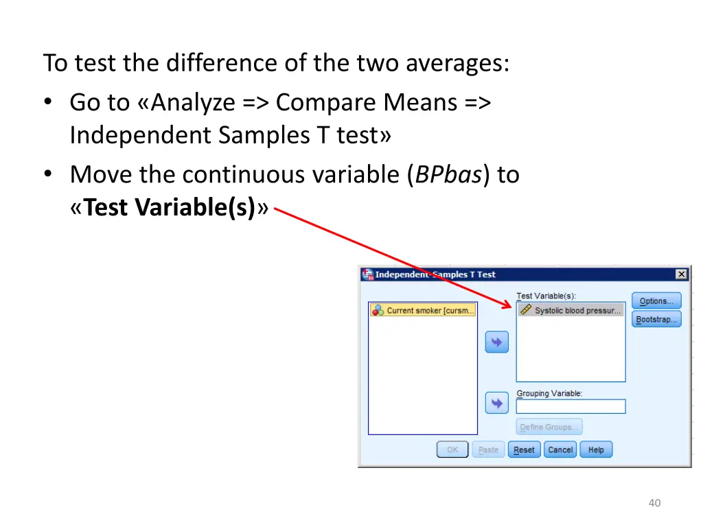 to test the difference of the two averages 1