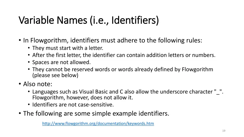 variable names i e identifiers variable names