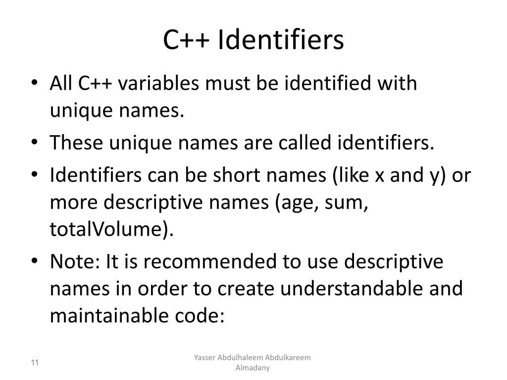 c identifiers