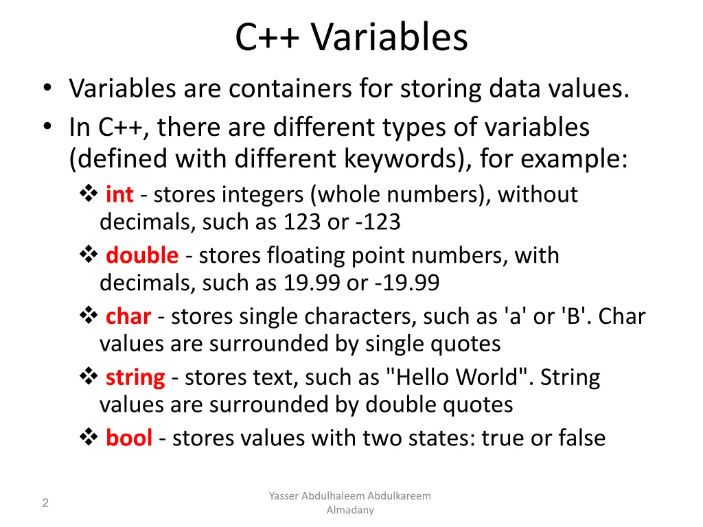 c variables