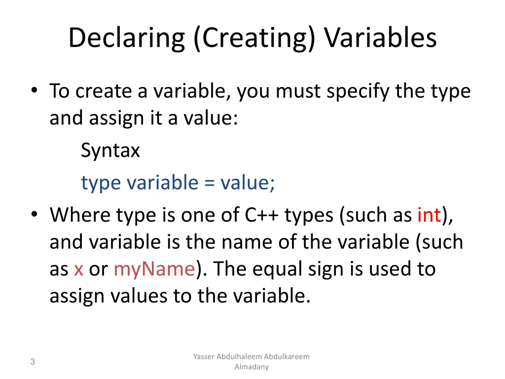 declaring creating variables