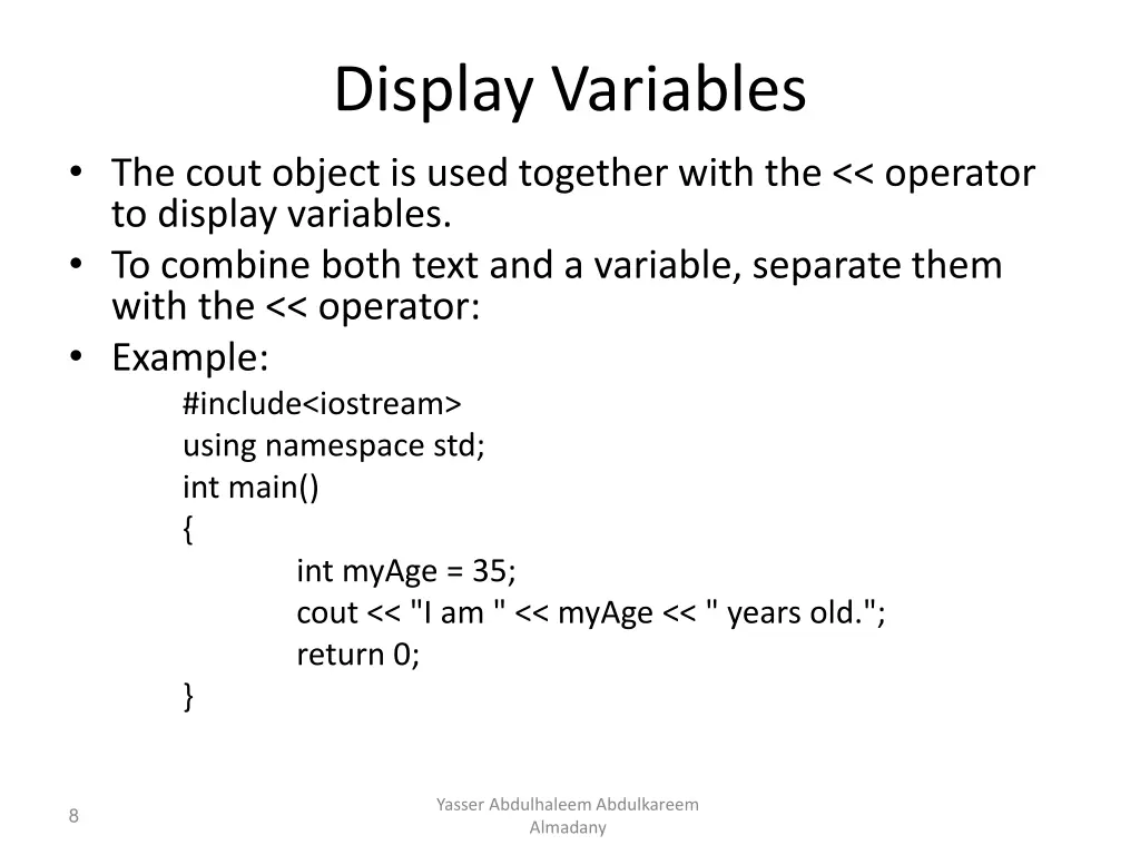 display variables