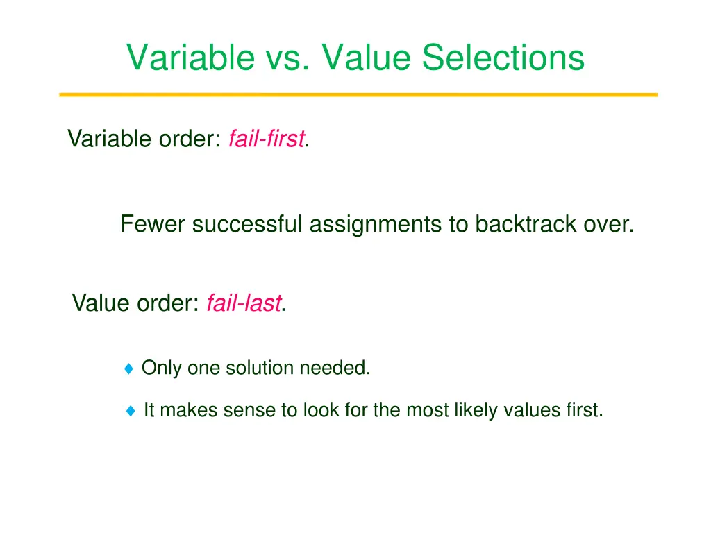 variable vs value selections