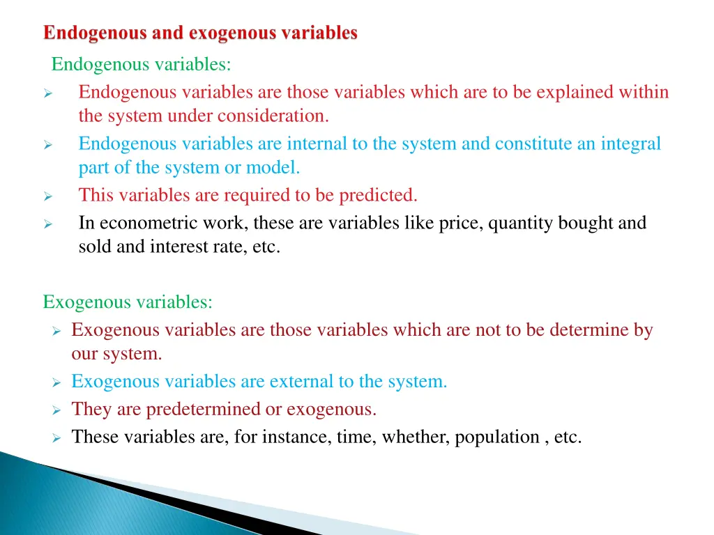 endogenous variables endogenous variables