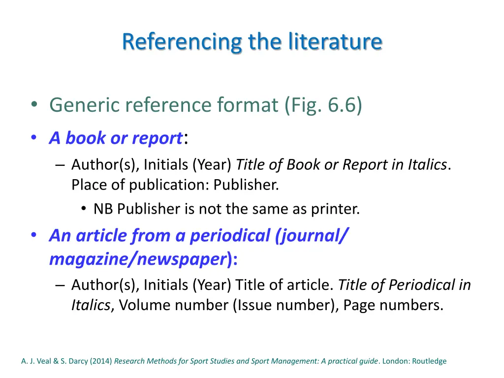 referencing the literature