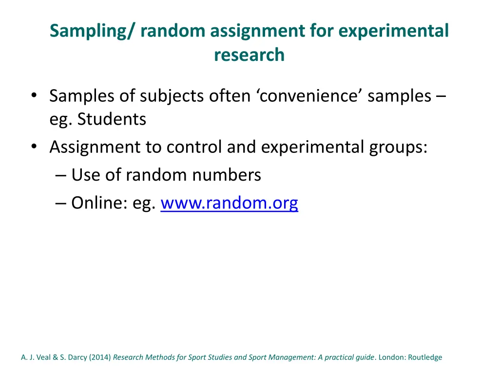 sampling random assignment for experimental